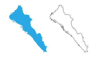 Map of Sinaloa, a state of Mexico. Map with detailed outlines and blue silhouettes
