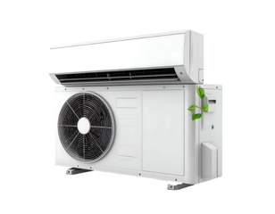 White wall-mounted air conditioner unit with outdoor component