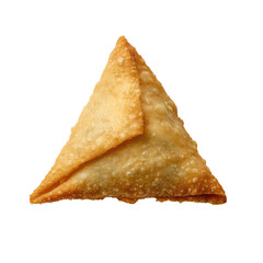 Golden-brown triangular samosa, filled, isolated on black