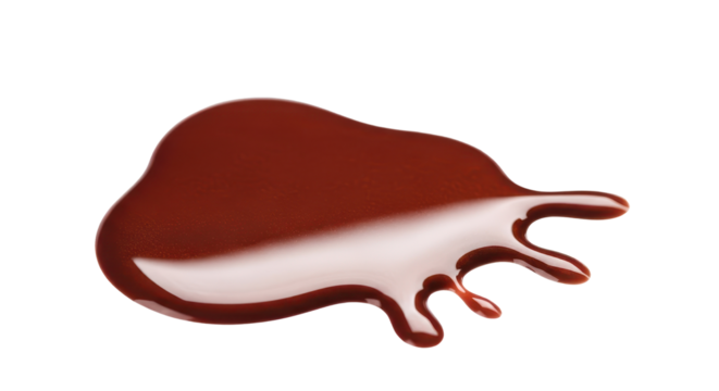 Chocolate sauce puddle isolated on white background