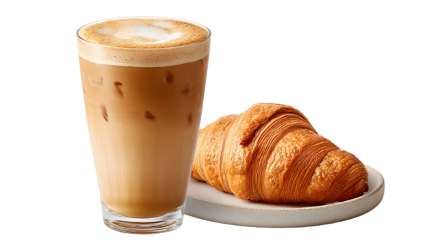 Classic croissant completes tasty milkshake breakfast isolated on white - Powered by Adobe
