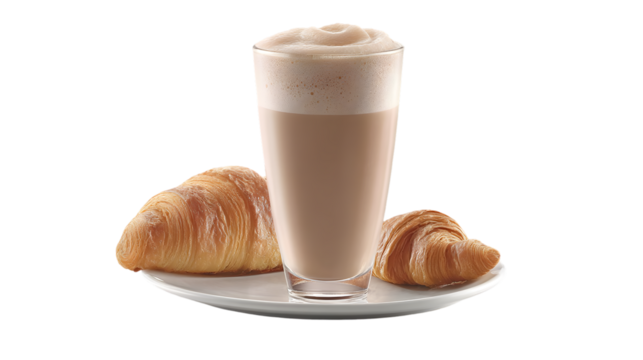 Buttery croissant enhances rich mocha milkshake isolated on white