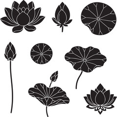 Lotus Silhouettes: Graceful silhouettes of lotus flowers and leaves create an elegant pattern. A visually striking artistic representation perfect for various design projects.