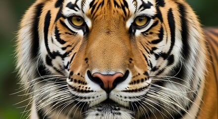Fototapeta premium Intense gaze of a Sumatran tiger portrait showing power and grace with striking black stripes and amber eyes focused