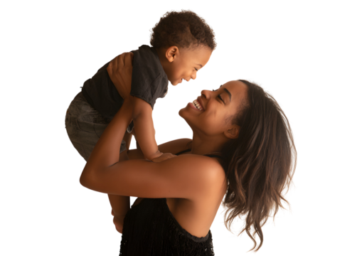 Happy Mom Carrying Baby Boy Isolated PNG
