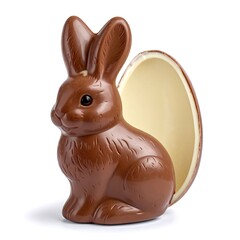 Chocolate Easter Bunny holding an open egg