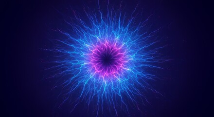 Vibrant energy explosion with glowing blue and pink fractal patterns expanding outward