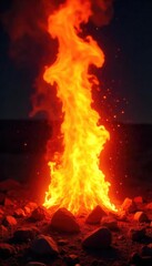 A vibrant, intensely bright flame casts a dazzling light, illuminating the surrounding darkness Perfect for concepts of power, energy, and warmth , spark, red