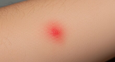 Macro view of inflamed skin lesion showing redness and irritation on human arm