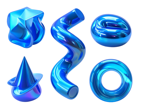 Abstract 3D shapes, glossy, vibrant blue, metallic
