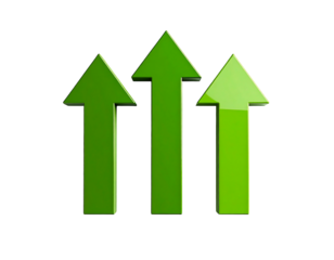 Three glossy green upward-pointing arrows (1)