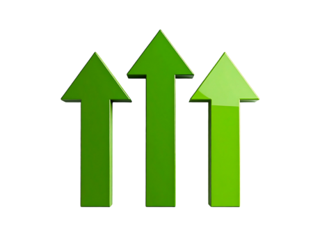 Three glossy green upward-pointing arrows (1)