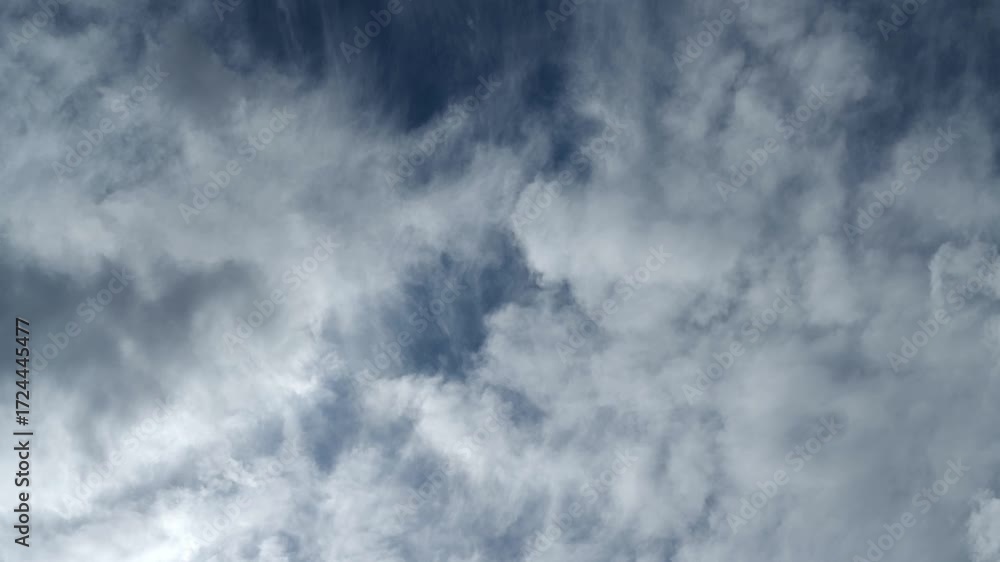 Wall mural sky only time lapse looing up at white clouds moving at different speeds with patches of blue. summe