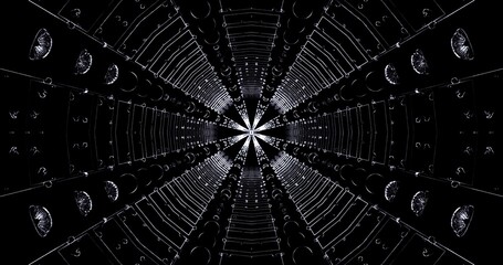 Intricate symmetrical pattern viewed from the center of a tunnel