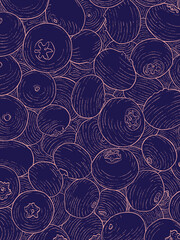 seamless pattern with blueberry fruit. hand drawn outline on holiday season vibes background. high resolution for design with a whimsical and enchanting dark purple theme