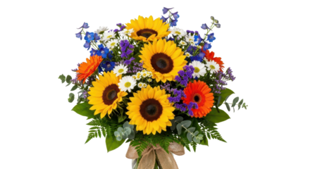 Bouquet of sunflowers and daisies isolated PNG with Transparent Background