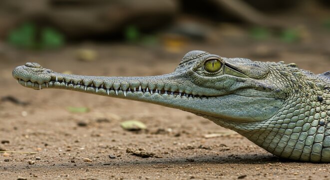 Closeup view of baby gharial reptile