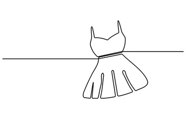 Dummy with dress. One line continuous dummy with dress. Line art fashion dress. Outline vector illustration.