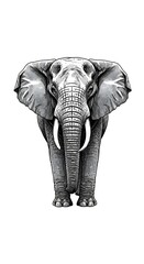 A detailed illustration of an imposing elephant, showcasing intricate detail in its skin texture and musculature.
