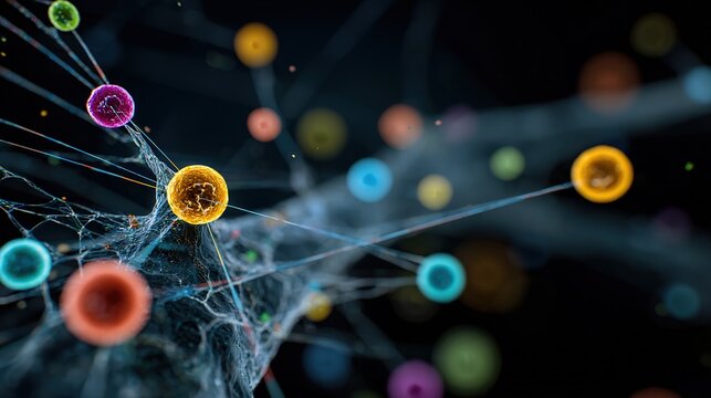 simulate the operation of the gene regulatory network within the cell, different gene nodes labeled with different colors, connections indicating regulatory relationships