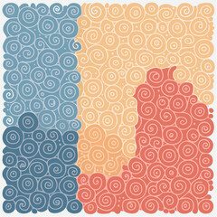 Abstract Swirl Pattern in Blue Orange and Red Hues