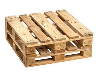 Square wooden pallet, two layers, light brown wood, simple construction,  isolated on white background