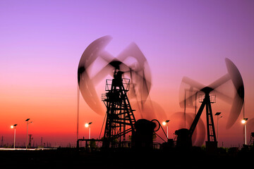 Industrial scenery with oil and gas well pump,