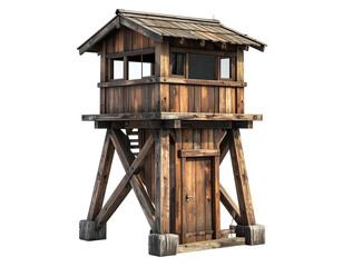 Wooden watchtower, rustic design, elevated platform