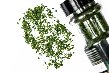 dried parsley isolated on white background top view