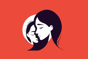 Mother and Child Silhouette – Childhood Duality, Trauma and Healing Concept Illustration