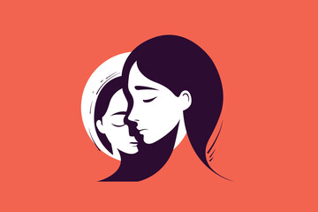 Mother and Child Silhouette – Childhood Duality, Trauma and Healing Concept Illustration