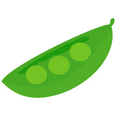 Open pea pod with green peas illustration, perfect for salad recipe, farm fresh product, vegetarian cuisine, and healthy food design.

