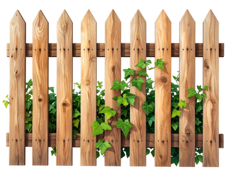 Wooden picket fence with ivy