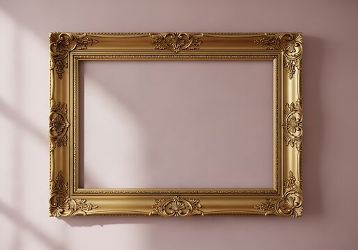 Ornate golden frame on pastel wall, providing space for personalization