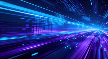 A futuristic digital technology background featuring light trails and grid patterns, representing modern tech and innovation.