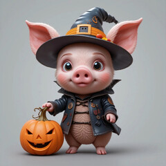 3D icon of a pig dressed up for Halloween