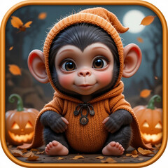 3D icon of a monkey dressed up for Halloween