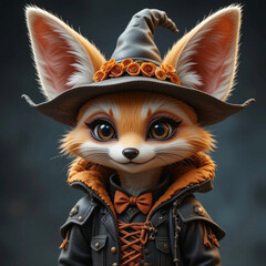 3D icon of a fennec fox dressed up for Halloween