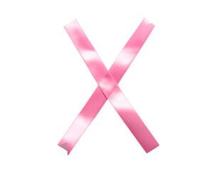 Pink ribbon X, stylized,  against black