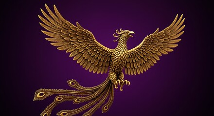 golden phoenix soaring gracefully in luxurious purple scene