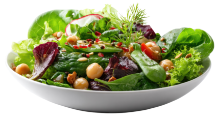 A Colorful Salad Bowl: A vibrant and appetizing salad bowl, bursting with an array of fresh, organic ingredients, presents a visual feast for healthy living and culinary creativity.