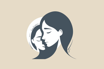 Mother and Child Silhouette – Childhood Duality, Trauma and Healing Concept Illustration