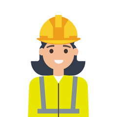 Female construction worker wearing hardhat and safety reflective jacket