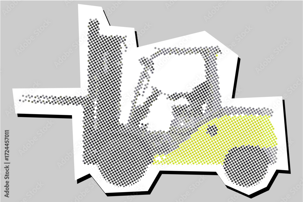 Poster forklift halftone dotted collage element pointillize in paper torn vector. a striking design for log
