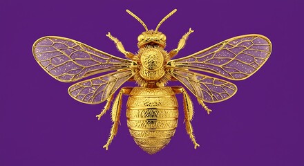 golden honeybee statue with wings wide open in detail
