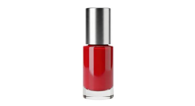 Bottle of bright red nail polish for beauty and fashion isolated PNG with Transparent Background