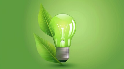 Eco-Innovation & Light Concepts: Green Energy Lightbulbs, Nature-Inspired Leaf Icons & Vector Illustrations