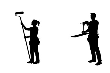 DIY Home Improvement Silhouette Vector. Person Painting, Drilling, or Measuring. Empowerment, Creativity, and Satisfaction of Do-It-Yourself Projects. Home Renovation.