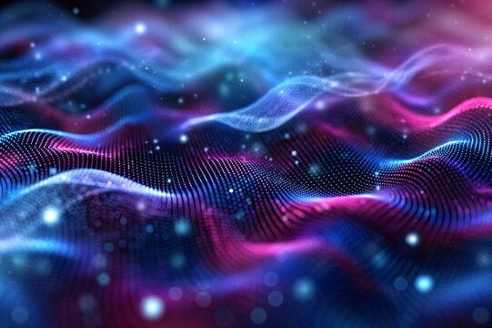 Experience stunning digital waves in vibrant pink and blue, perfect for modern tech designs and futuristic backgrounds, conveying innovation and cutting-edge technology beautifully