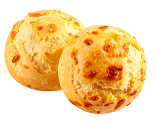 Two golden-brown, round, cheesy breads, close-up